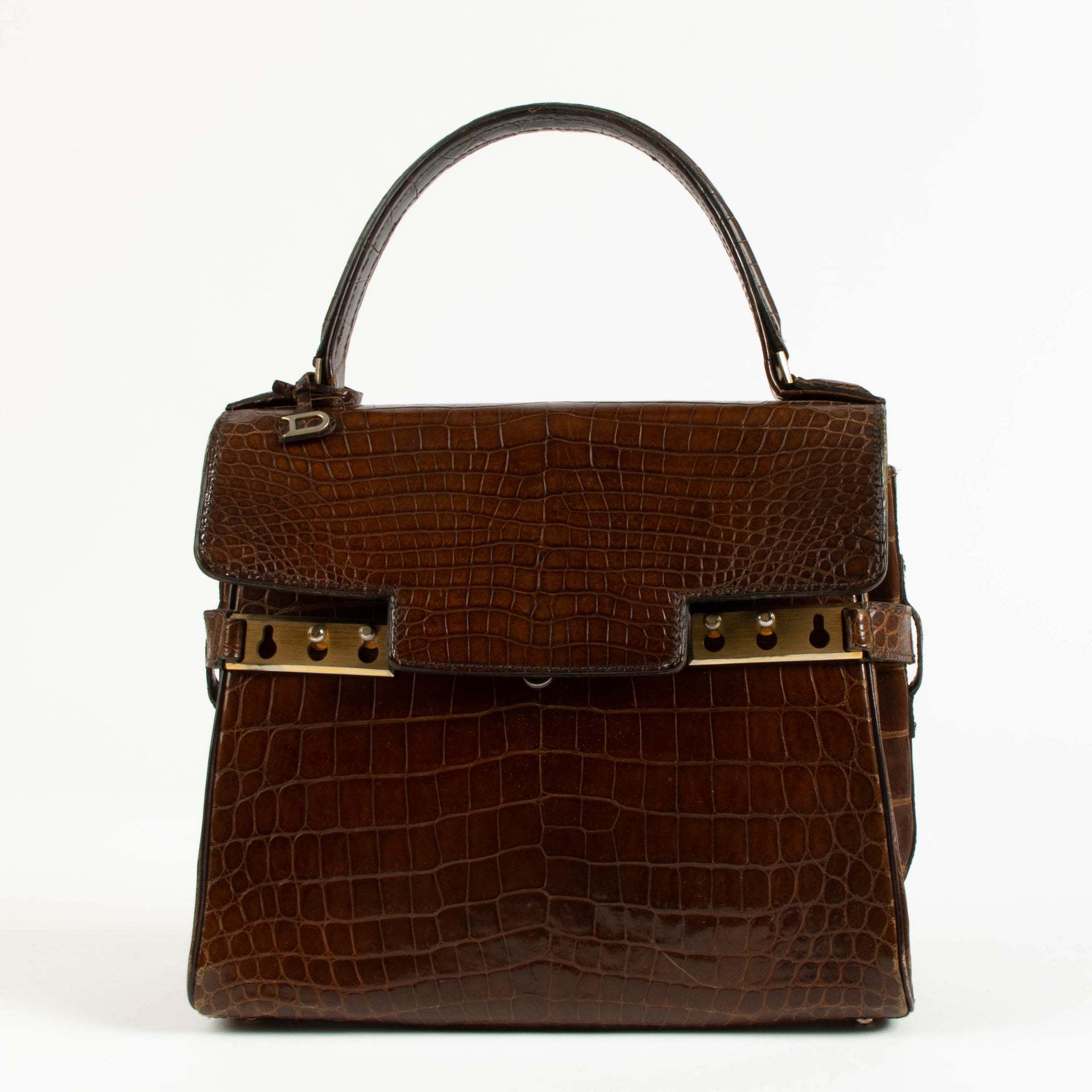 Delvaux Vintage Brown Shiny Crocodile Tempête PM Bag