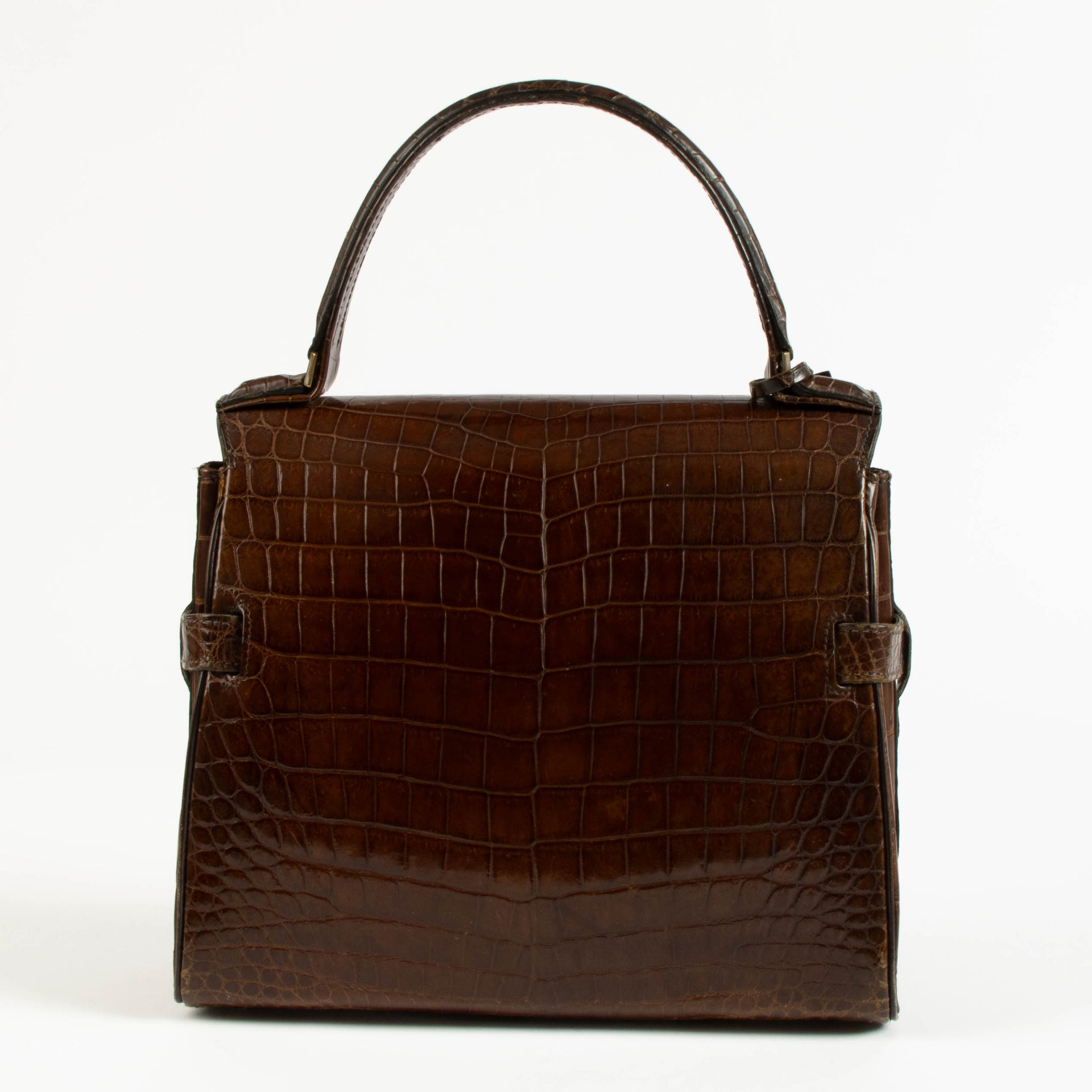 Delvaux Vintage Brown Shiny Crocodile Tempête PM Bag
