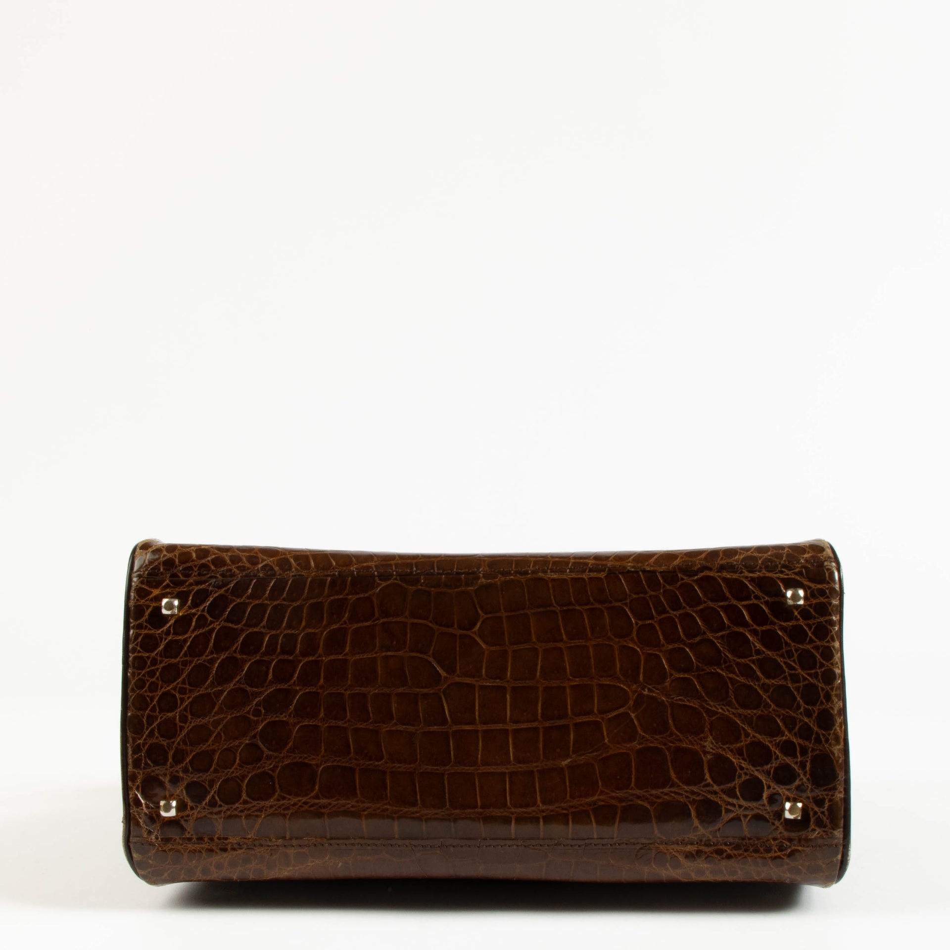 Delvaux Vintage Brown Shiny Crocodile Tempête PM Bag