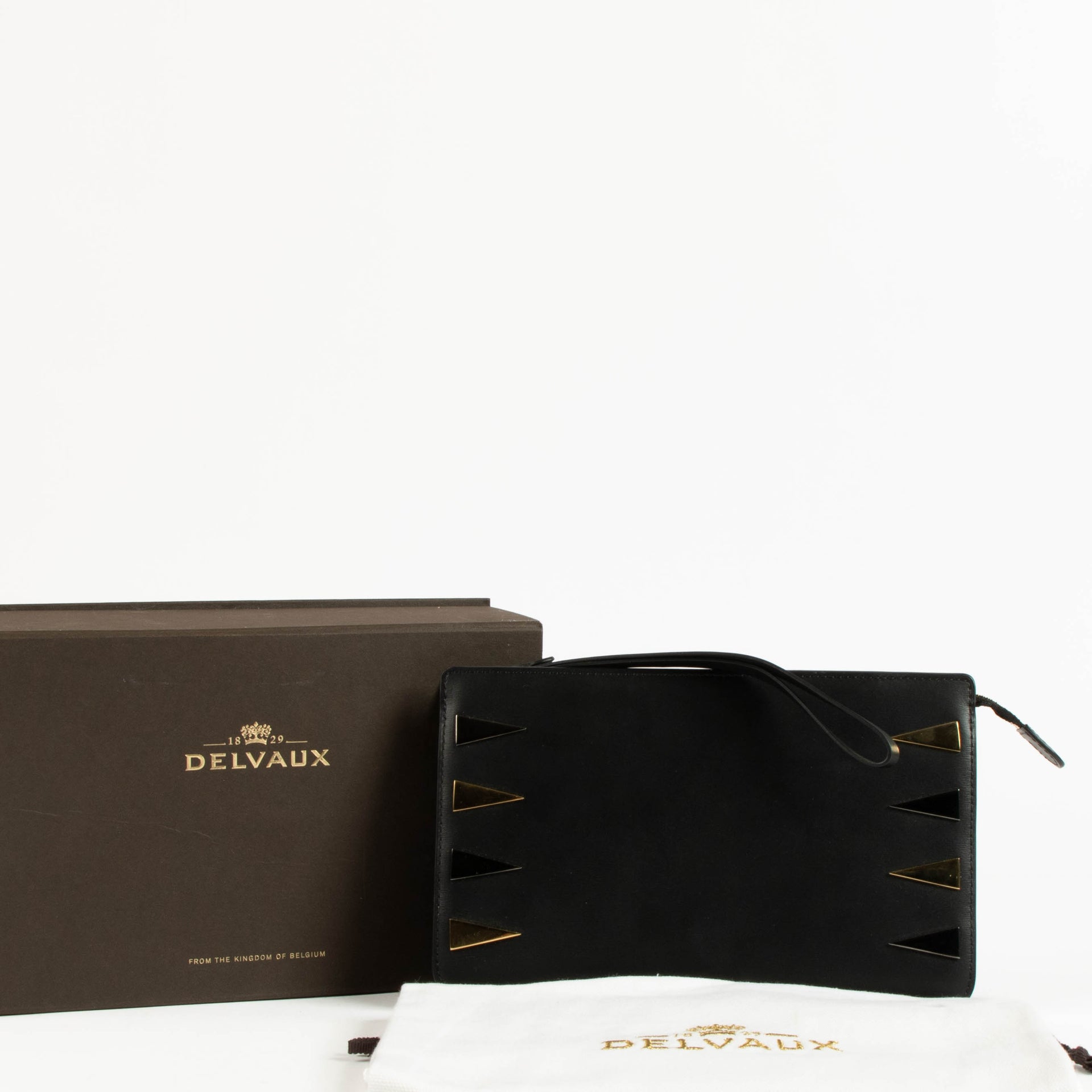 Delvaux Black Box Calf Studded Clutch