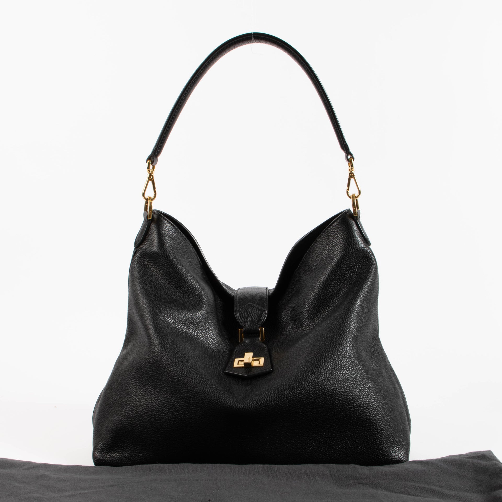 Fendi Black Leather Turnlock Hobo bag