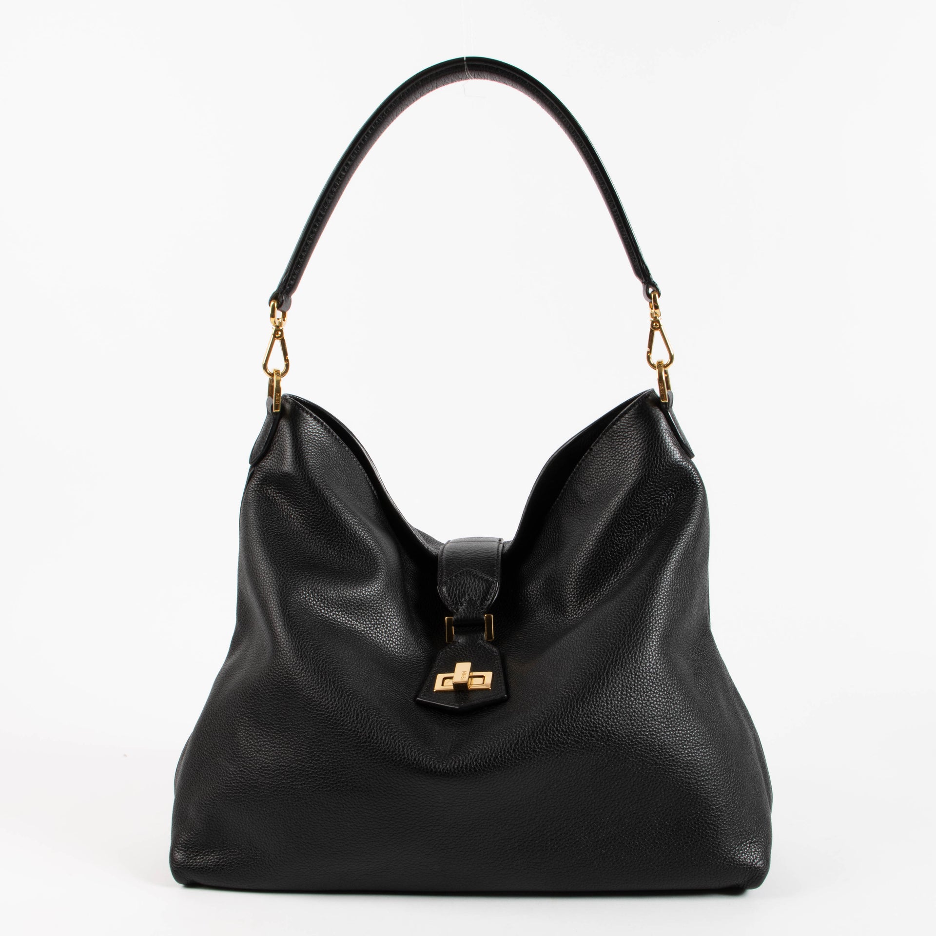 Fendi Black Leather Turnlock Hobo bag