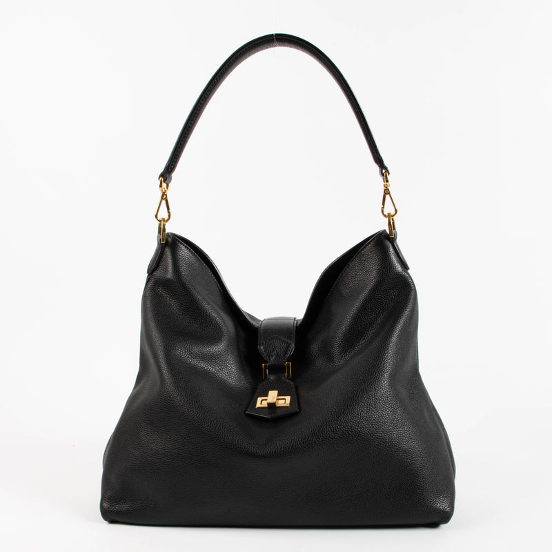 Fendi Black Leather Turnlock Hobo bag