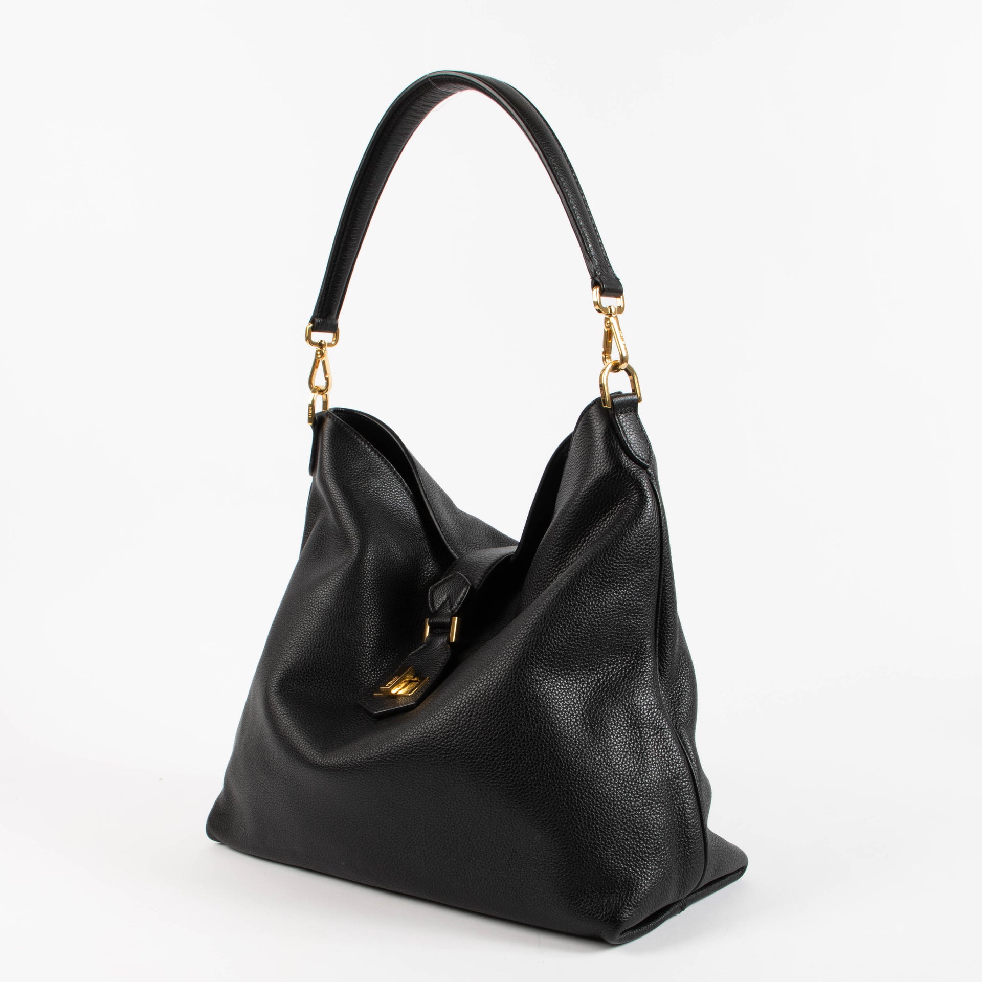Fendi Black Leather Turnlock Hobo bag