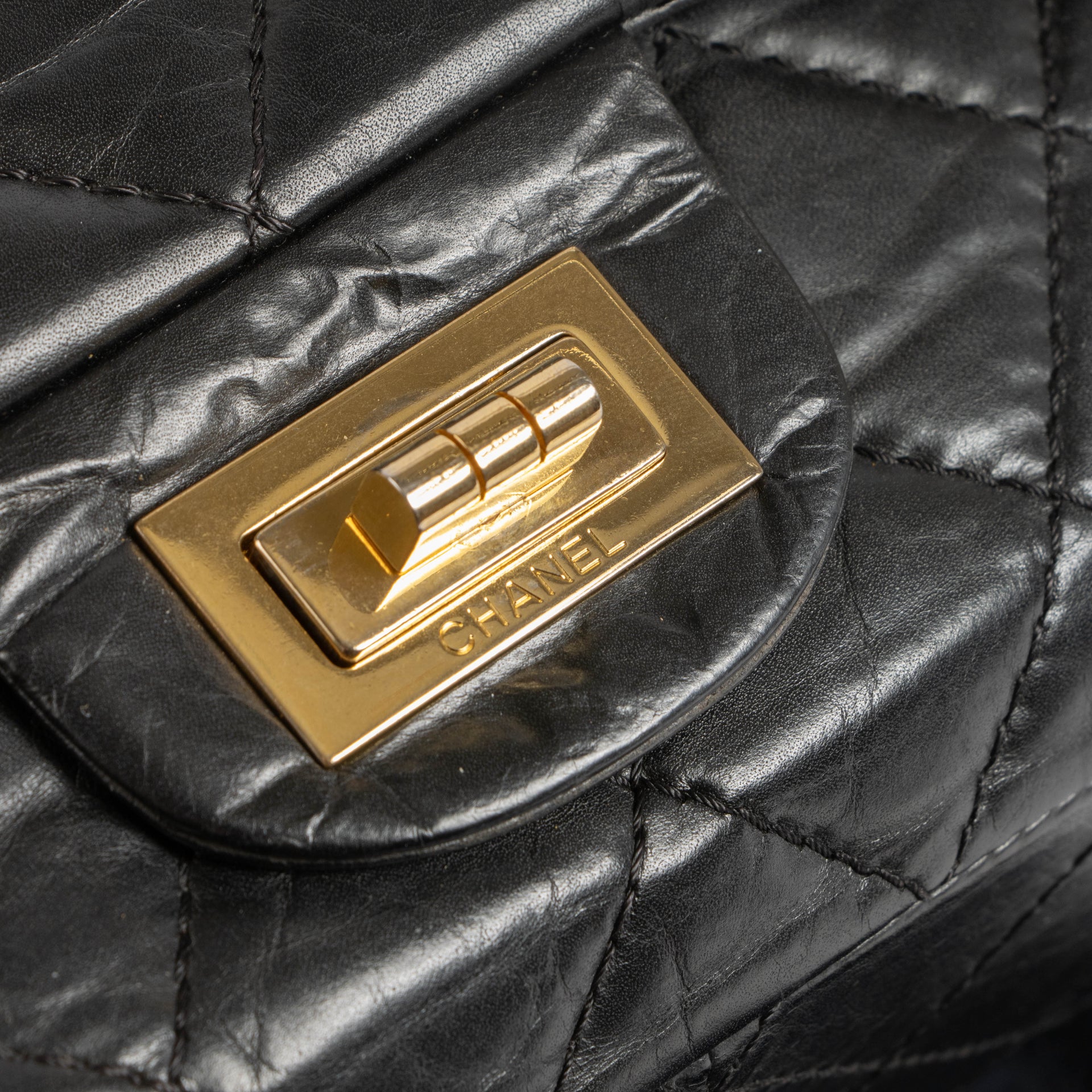 Chanel Black Aged Calfskin Large Reissue 2.55 Bag