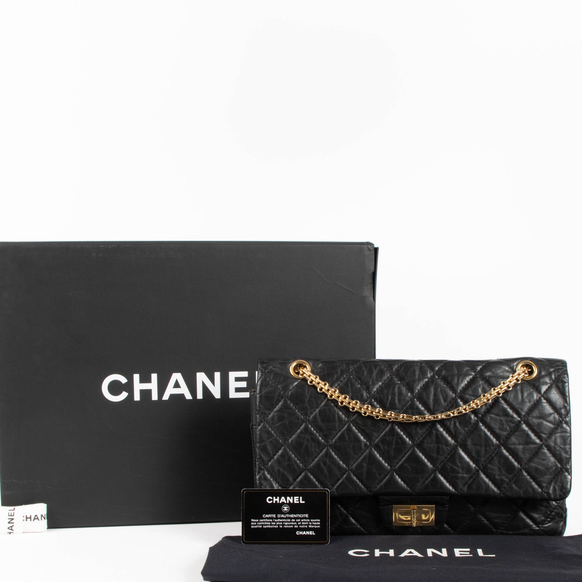 Chanel Black Aged Calfskin Large Reissue 2.55 Bag
