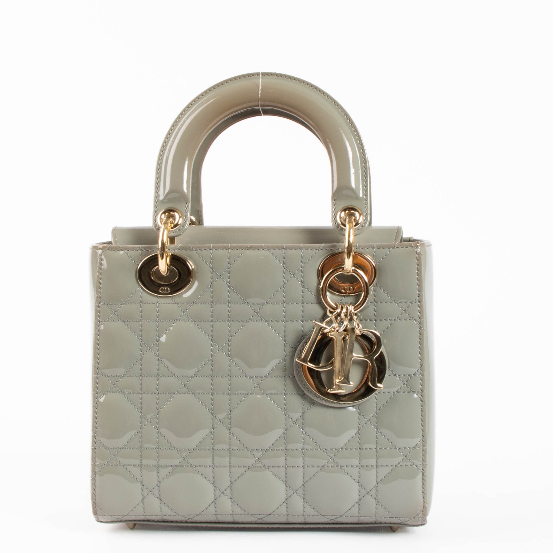 Christian Dior Taupe Patent Leather Small Lady Dior Bag