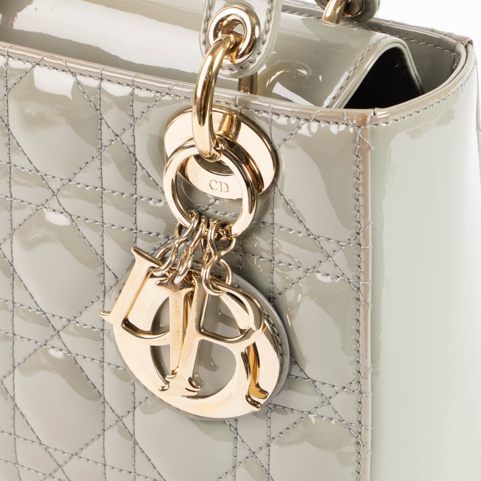 Christian Dior Taupe Patent Leather Small Lady Dior Bag