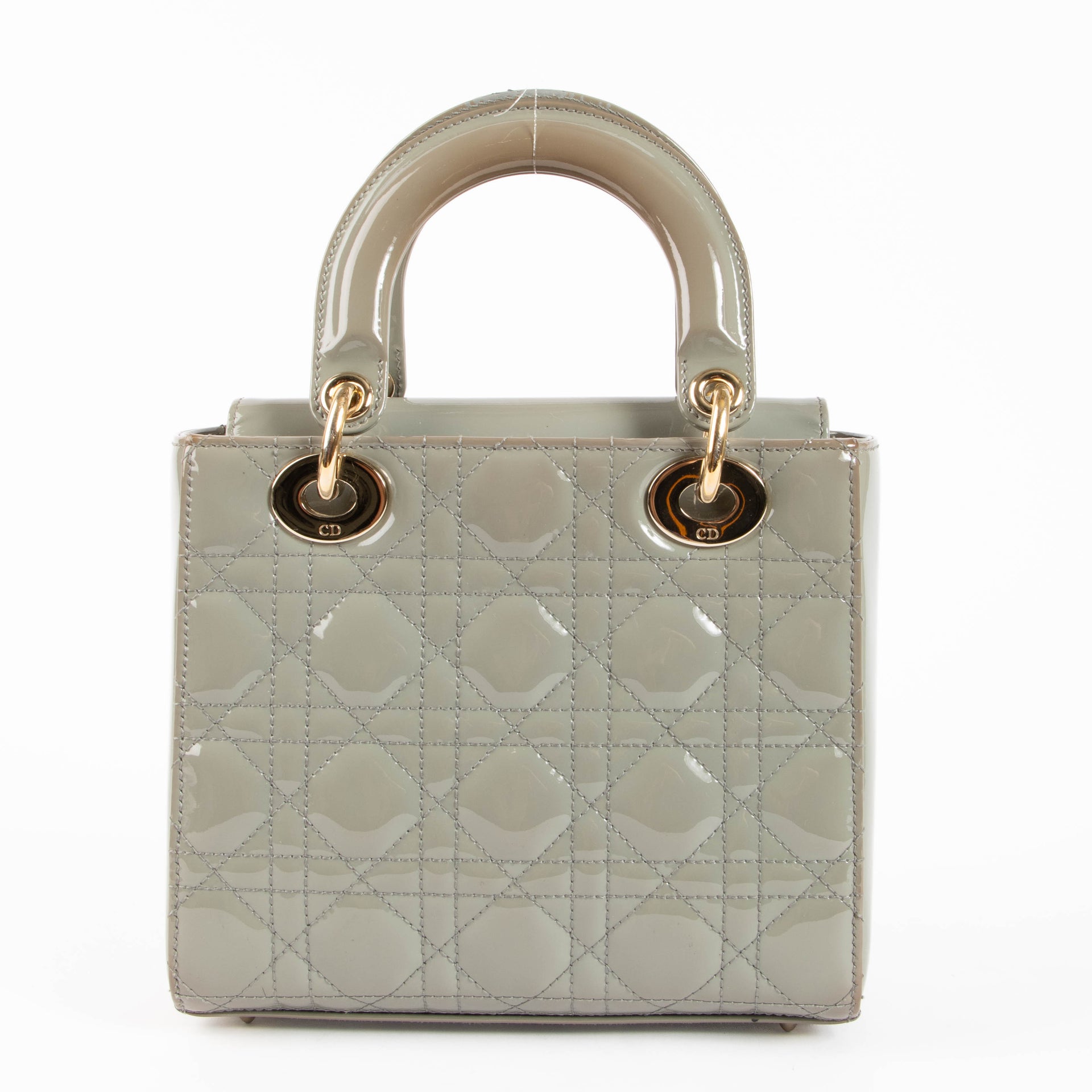 Christian Dior Taupe Patent Leather Small Lady Dior Bag