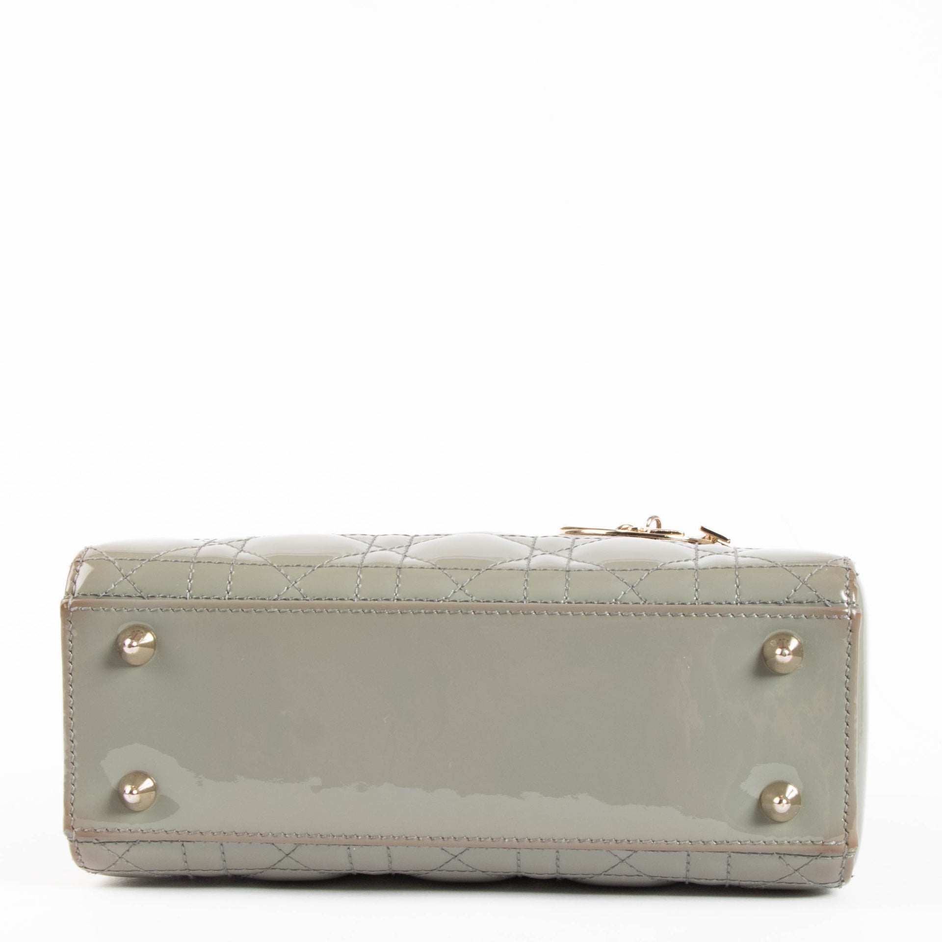 Christian Dior Taupe Patent Leather Small Lady Dior Bag