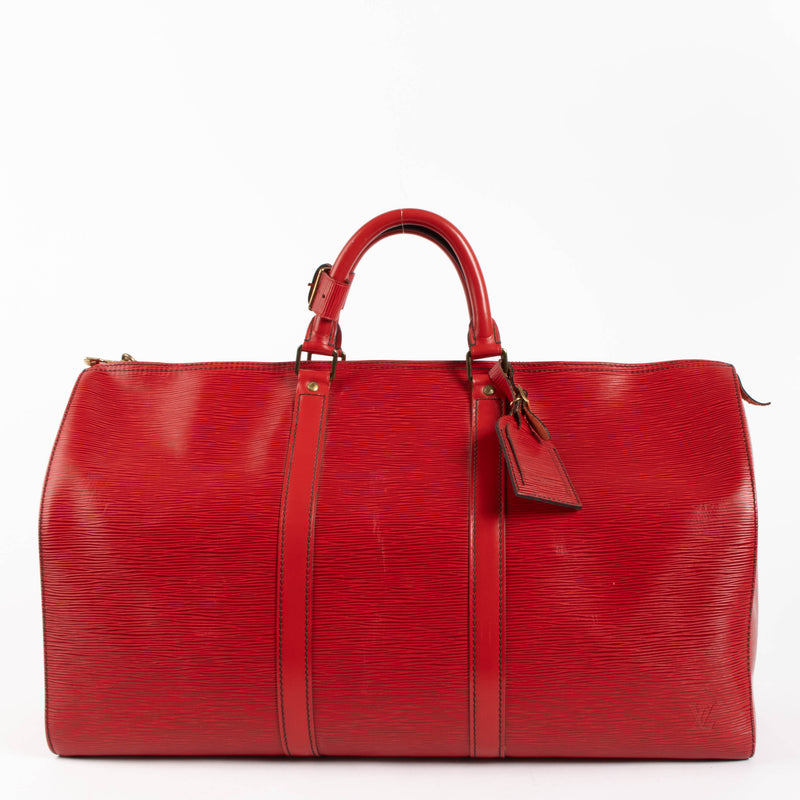 Shop safe online 100% authentic second hand preloved Louis Vuitton Red Epi Keepall 50 Travel Bag