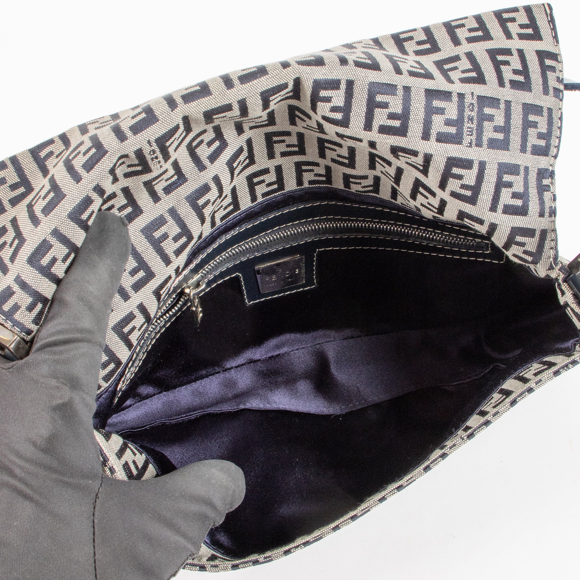 Fendi Blue Zucchino Canvas Baguette Bag