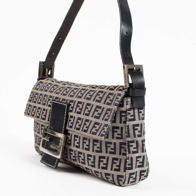 Fendi Blue Zucchino Canvas Baguette Bag