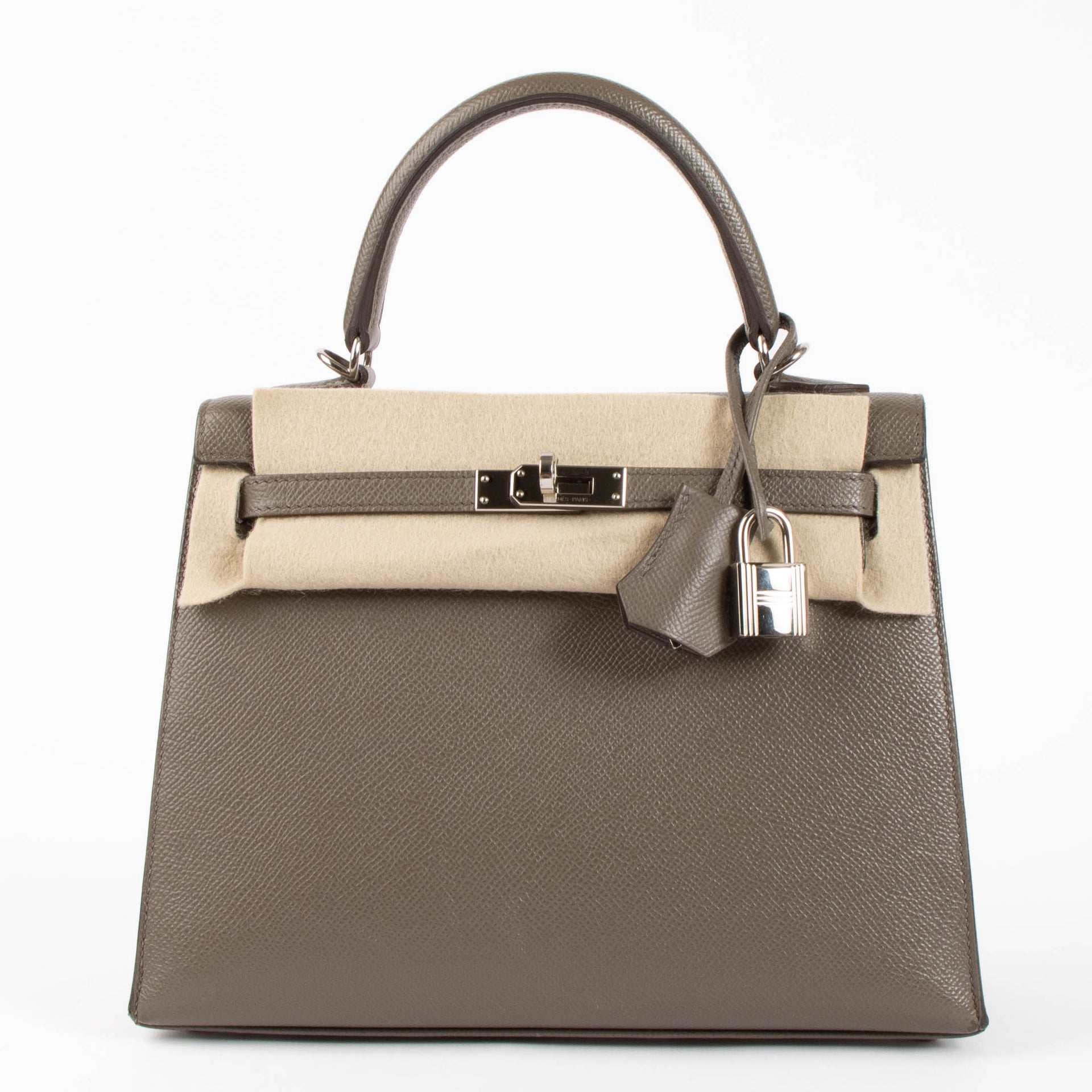 Hermes Kelly 25 Gris Etain Epsom PHW