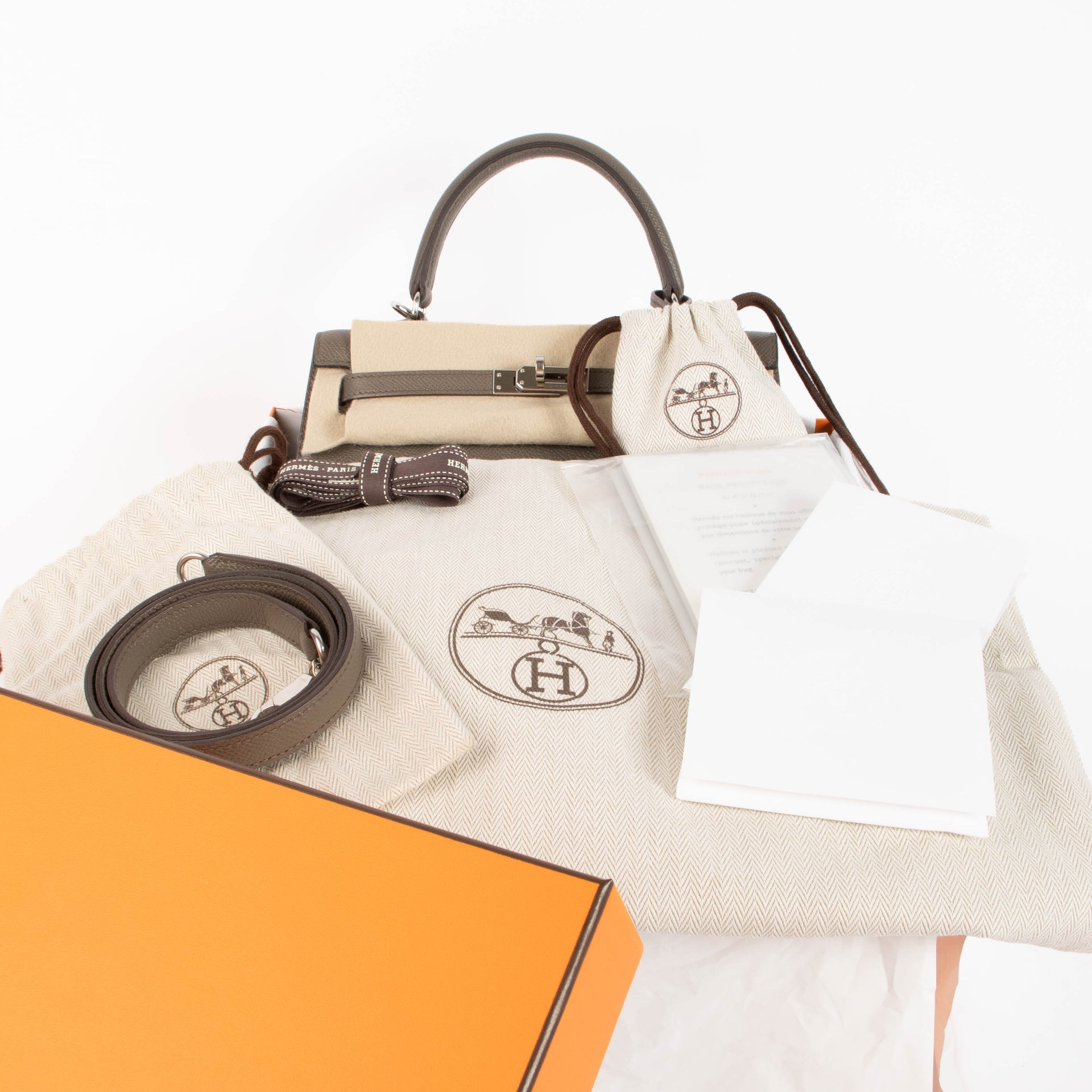 Hermes Kelly 25 Gris Etain Epsom PHW