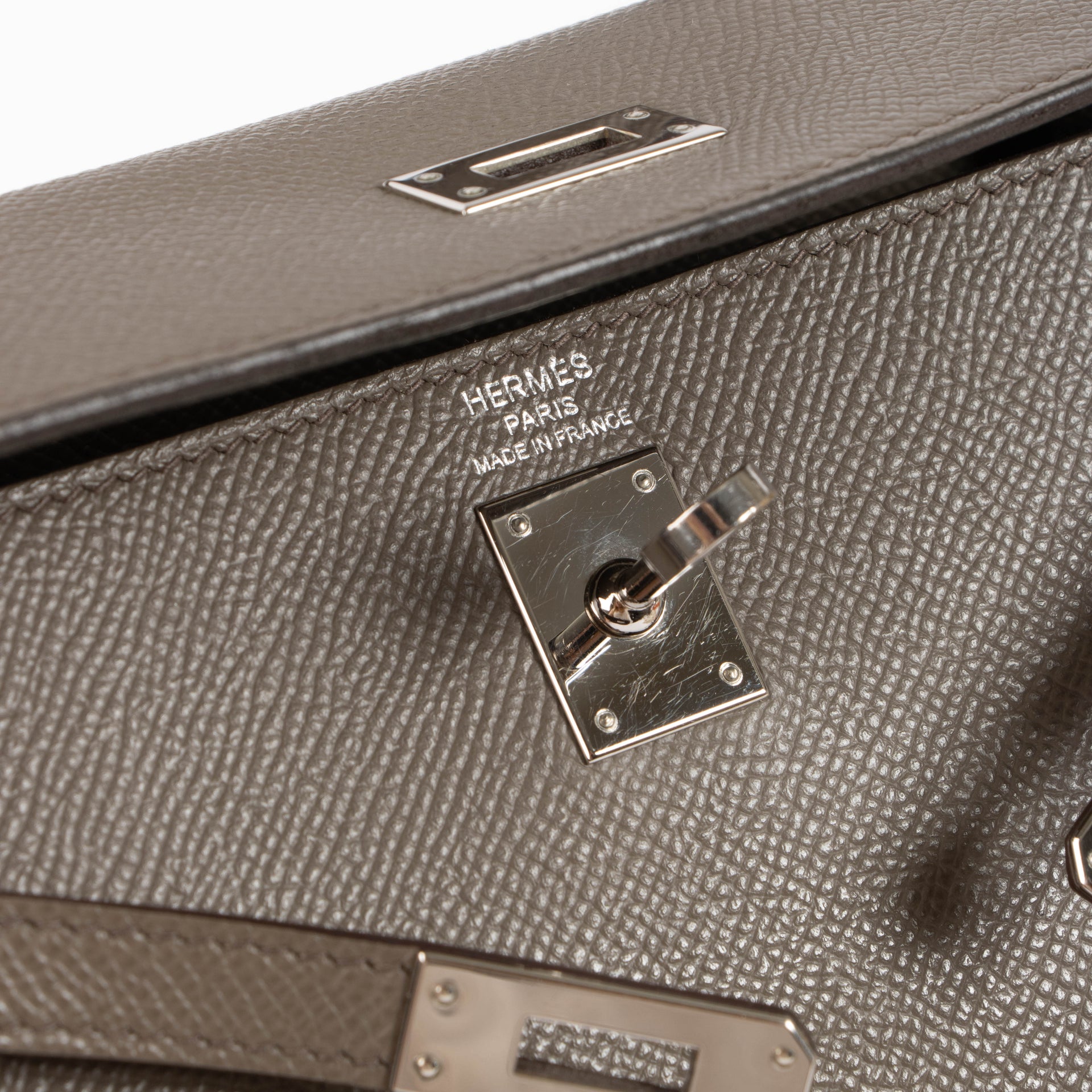 Hermes Kelly 25 Gris Etain Epsom PHW