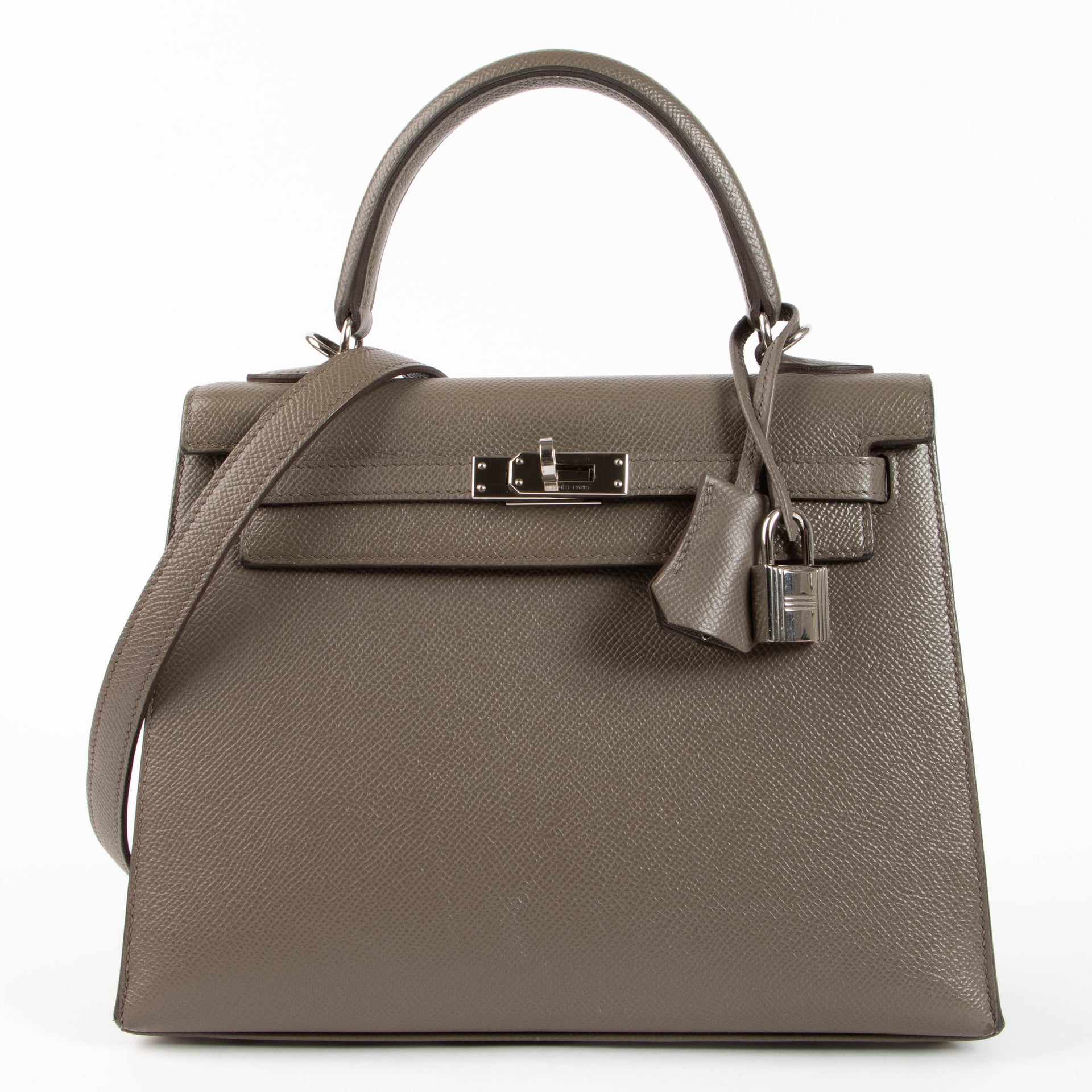 Hermes Kelly 25 Gris Etain Epsom PHW