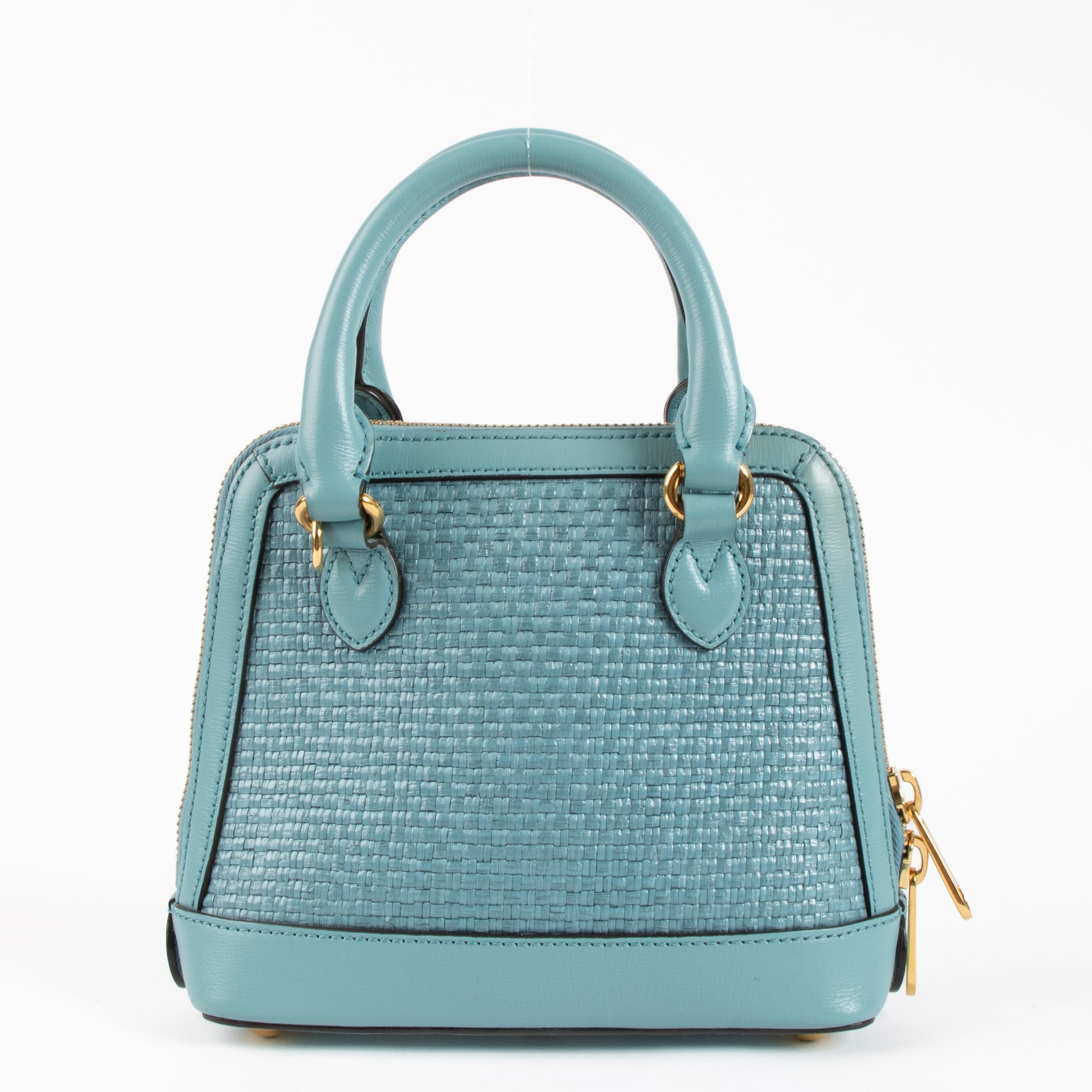 Gucci Blue Raffia Small Horsebit 1955 Top Handle Bag