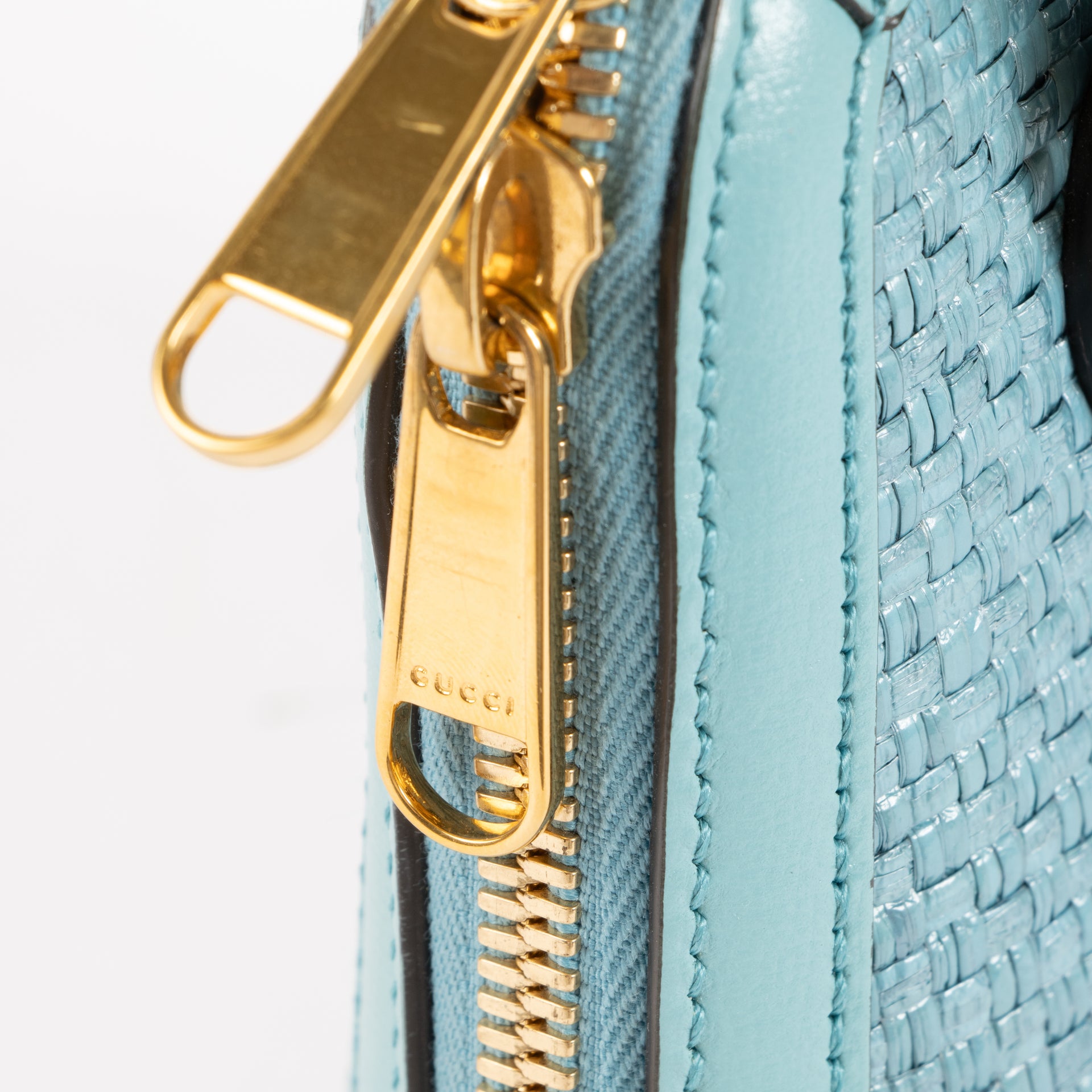 Gucci Blue Raffia Small Horsebit 1955 Top Handle Bag