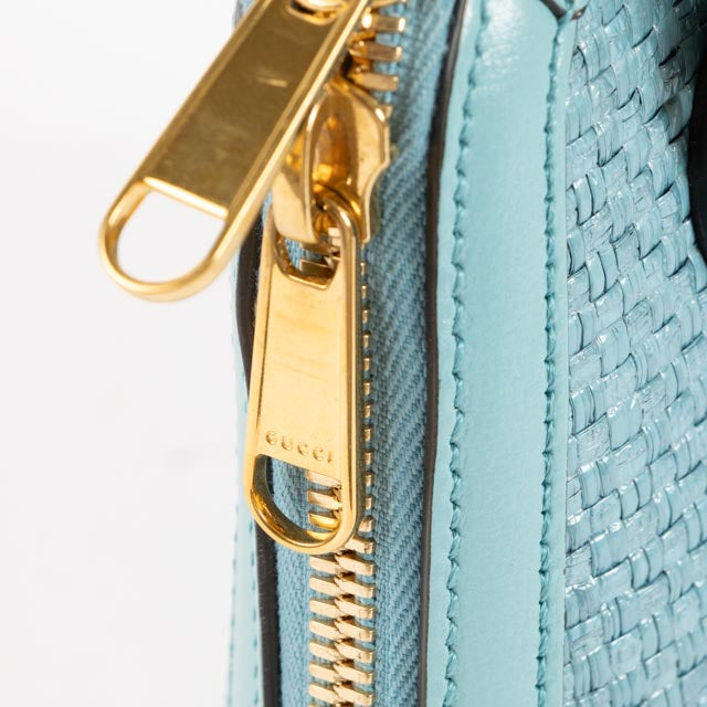 Gucci Blue Raffia Small Horsebit 1955 Top Handle Bag