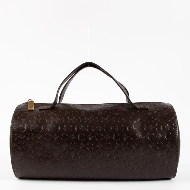 Celine Vintage Black Logo Embossed Barrel Bag
