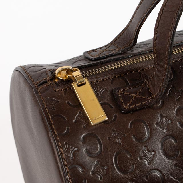 Celine Vintage Black Logo Embossed Barrel Bag