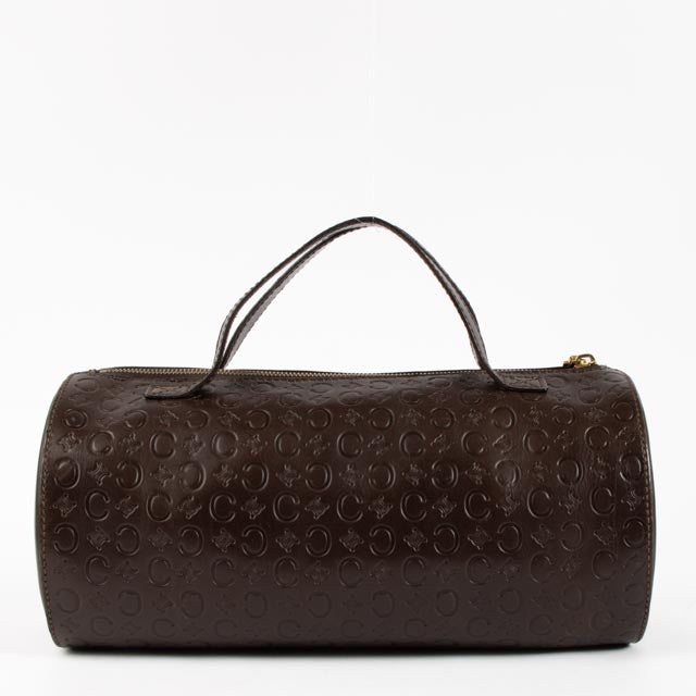 Celine Vintage Black Logo Embossed Barrel Bag