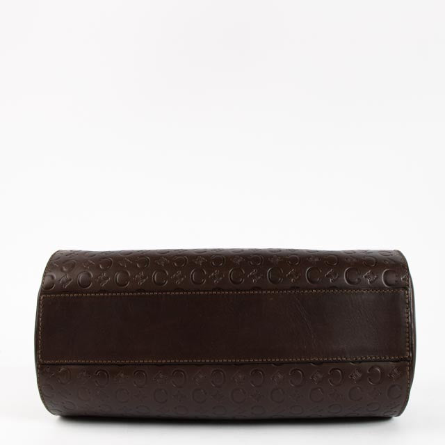 Celine Vintage Black Logo Embossed Barrel Bag