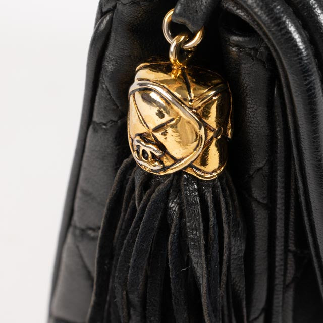 Chanel Vintage Black Lambskin Tassel Flap Bag