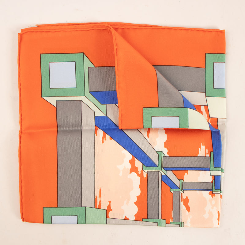 Hermes Orange Silk Optical Perspective Gavroche 45 Scarf