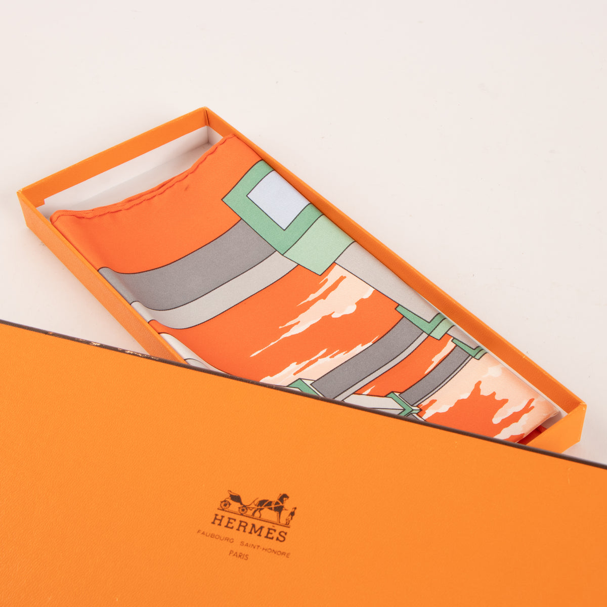 Hermes Orange Silk Optical Perspective Gavroche 45 Scarf