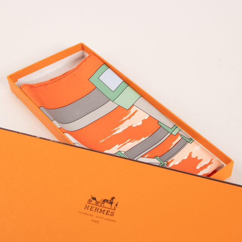 Hermes Orange Silk Optical Perspective Gavroche 45 Scarf