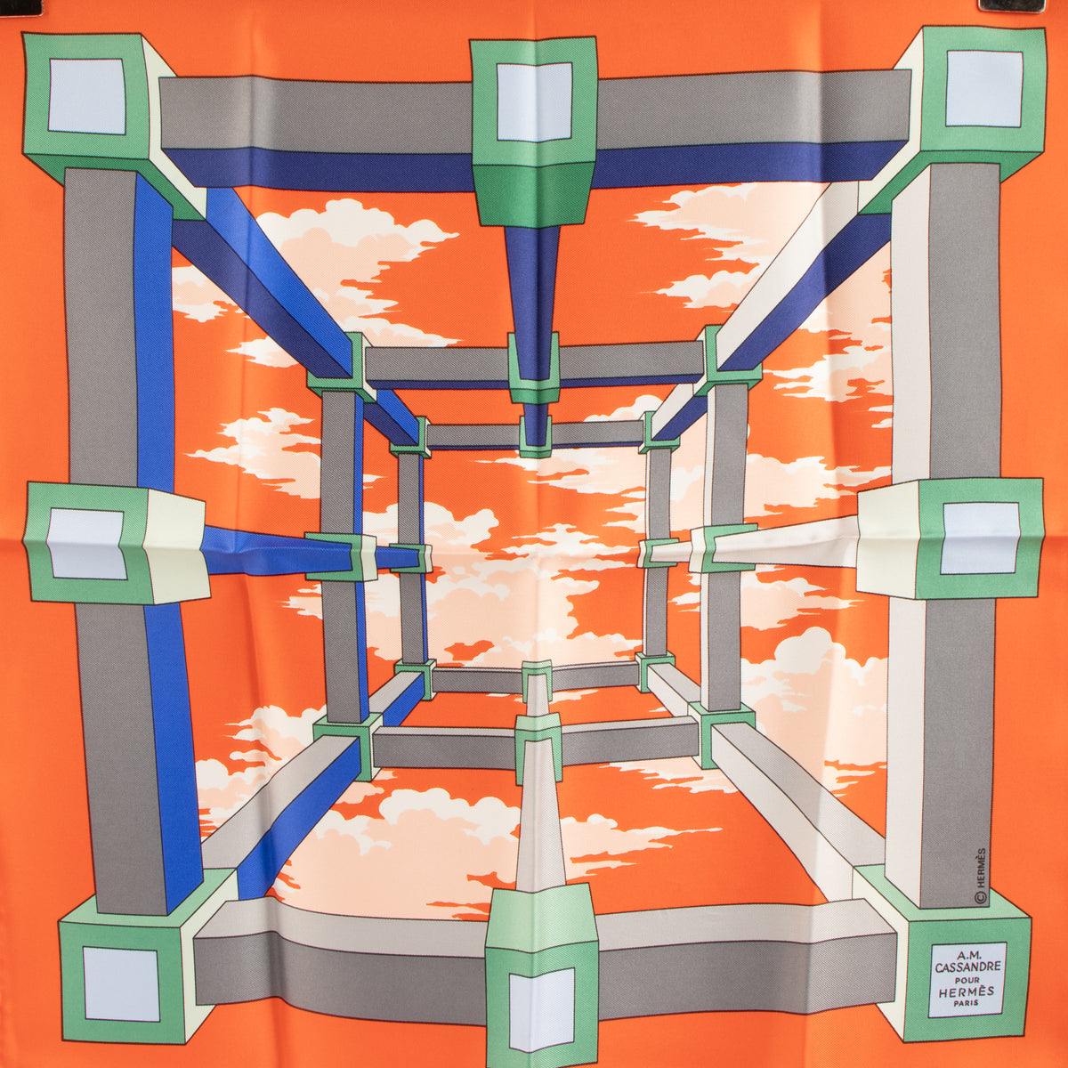 Hermes Orange Silk Optical Perspective Gavroche 45 Scarf