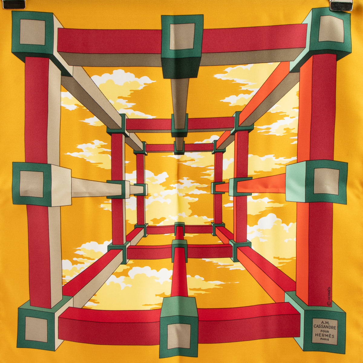 Hermes Mosterd Silk Perspective Gavroche 45 Scarf