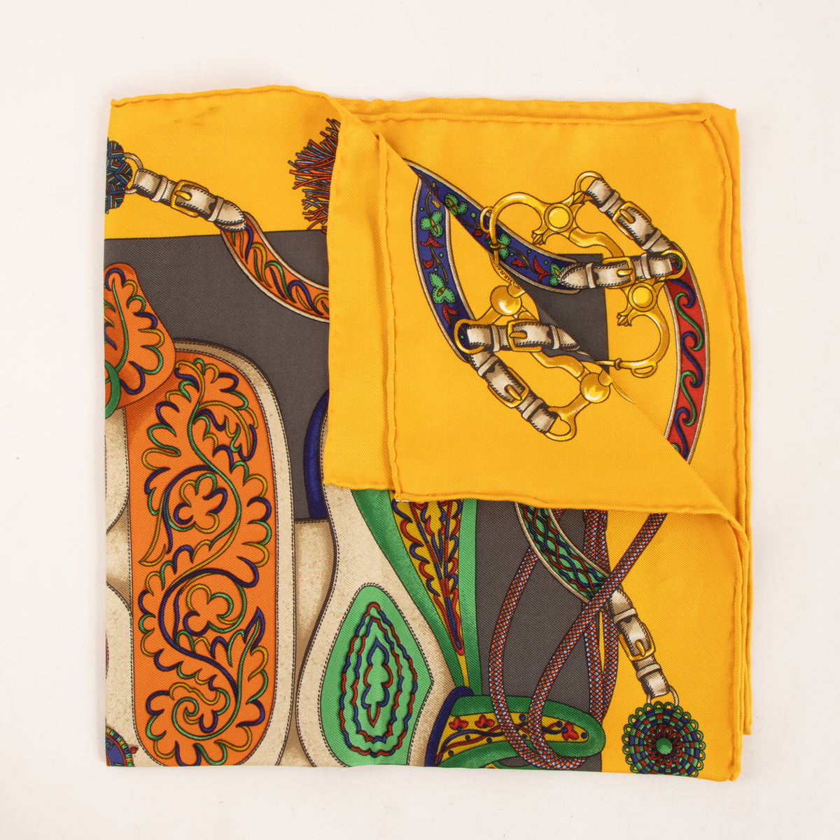 Hermes Yellow Silk  Festival des Amazones Gavroche 45 Scarf