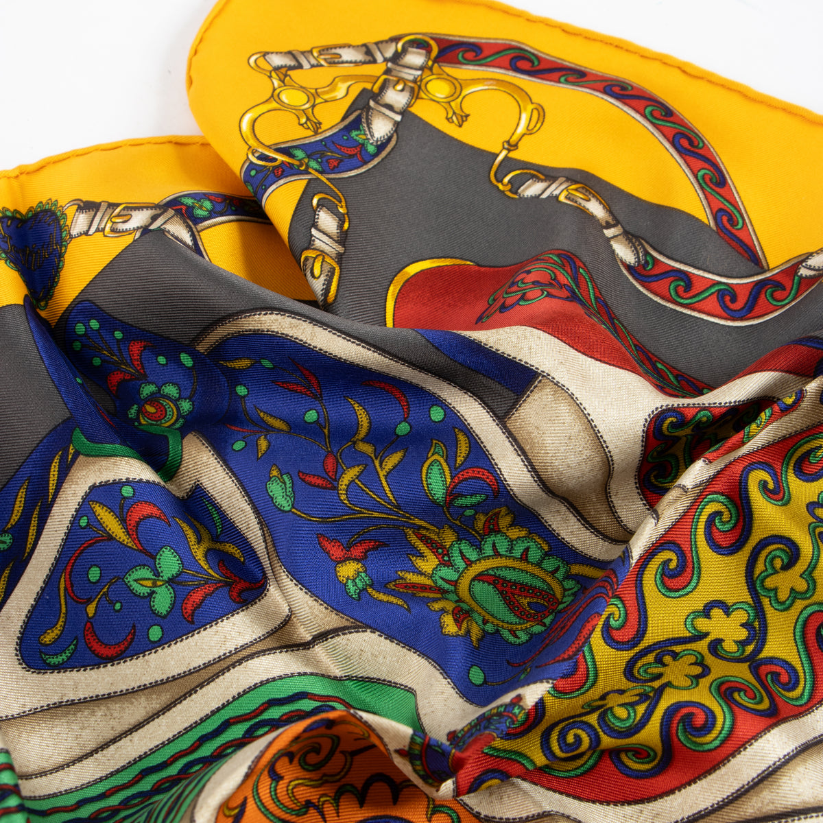 Hermes Yellow Silk  Festival des Amazones Gavroche 45 Scarf