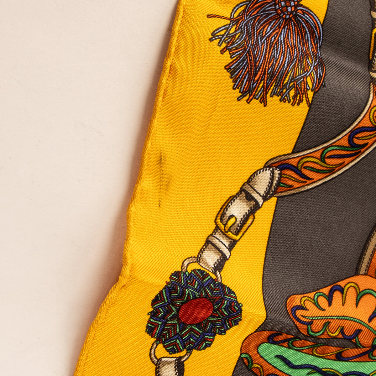 Hermes Yellow Silk  Festival des Amazones Gavroche 45 Scarf