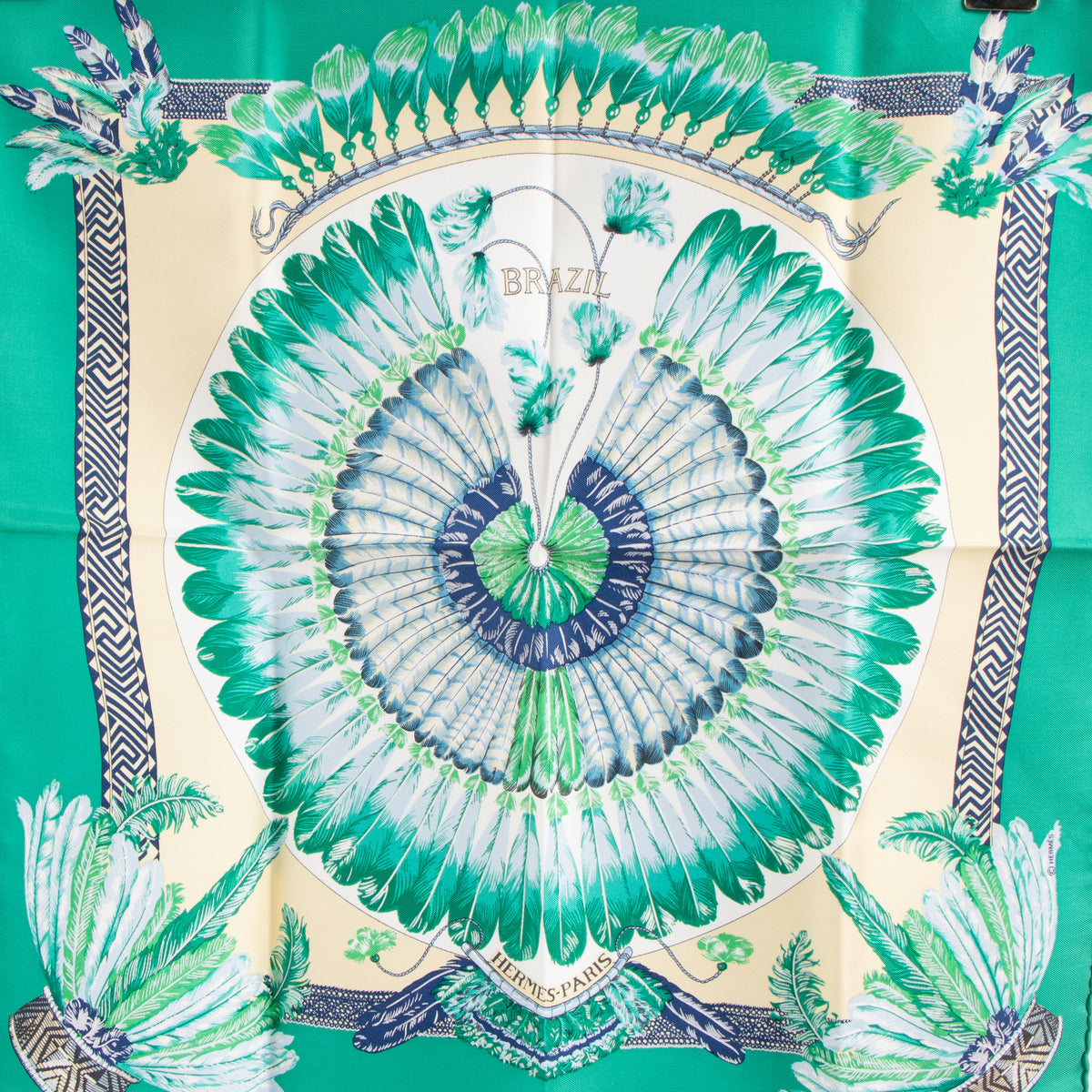Hermes Green silk Brazil Gavroche 45 Scarf