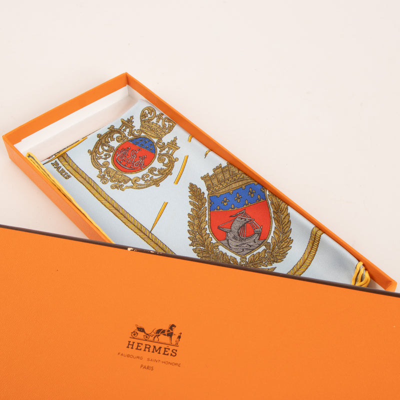 Shop this authentic Hermes Blue Silk Les Armes de Paris Gavroche 45 Scarf Pre-Loved on Labellov.com