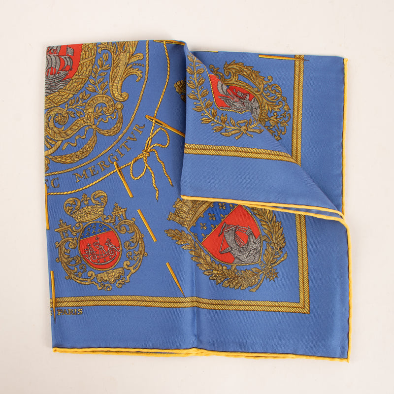 Hermes Blue Silk Les Armes de Paris Gavroche 45 Scarf