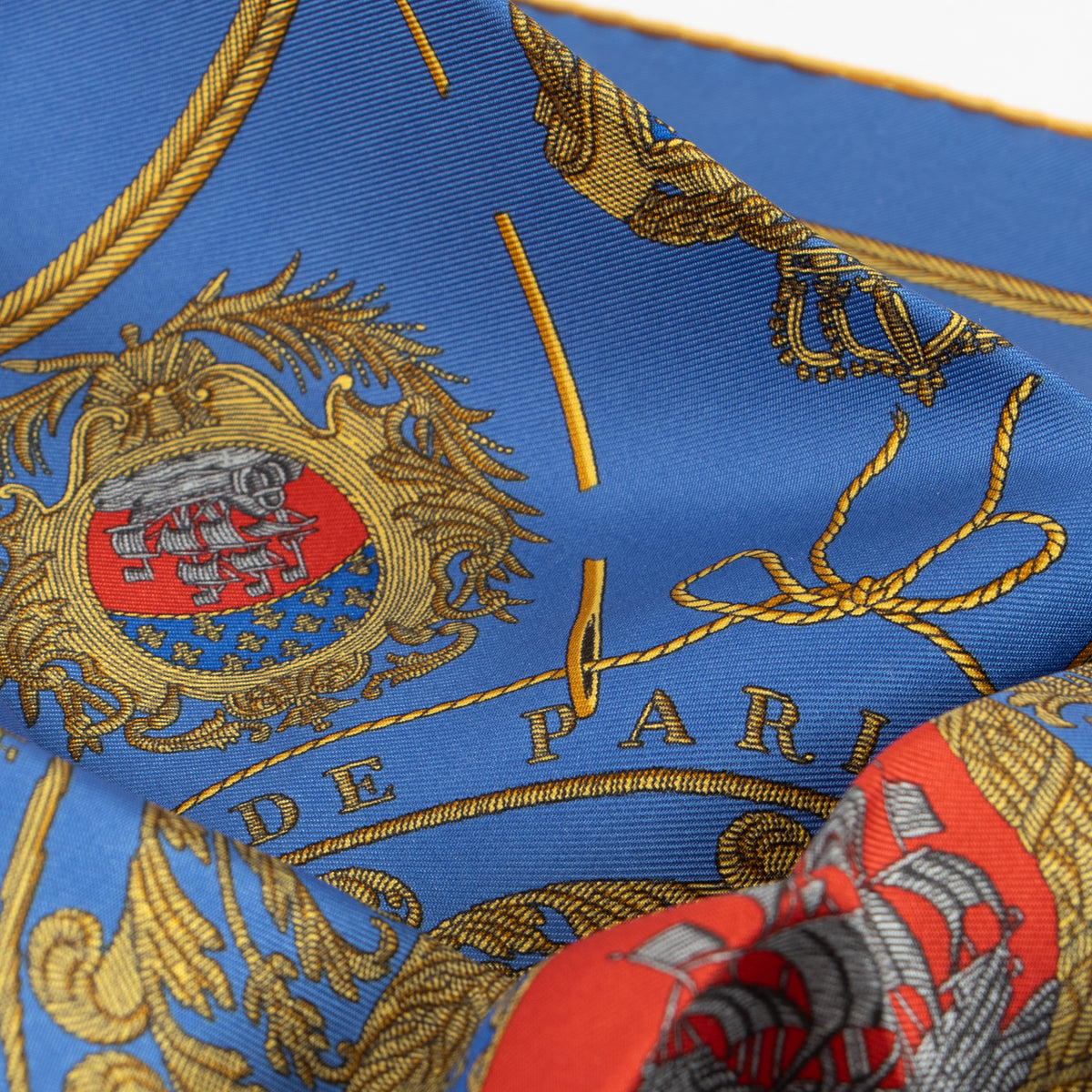 Hermes Blue Silk Les Armes de Paris Gavroche 45 Scarf