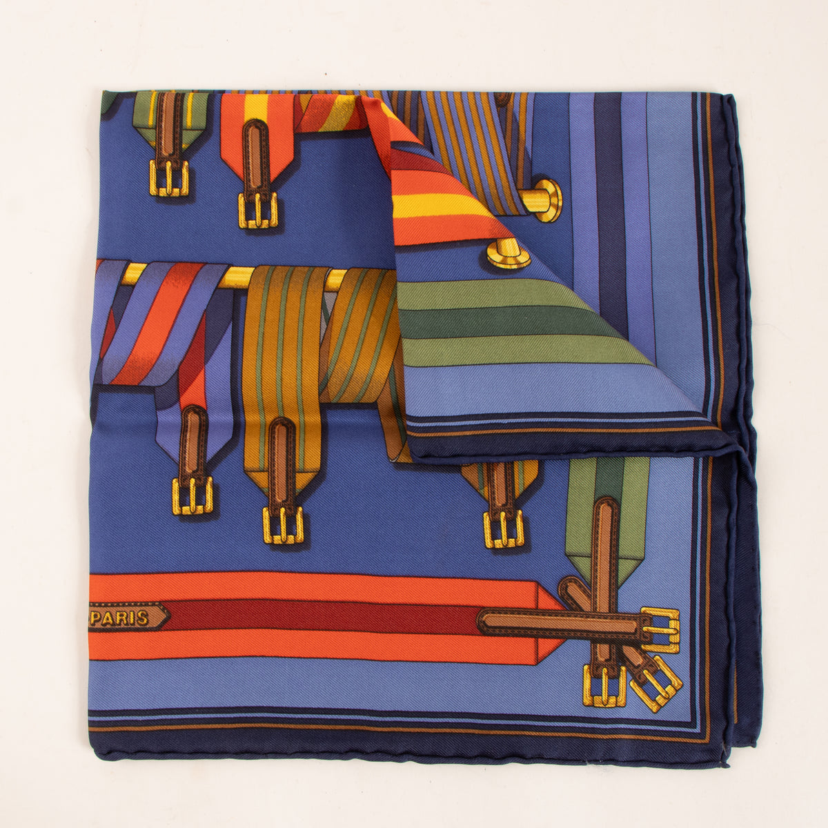 Hermes Blue Silk Les Sangles Gavroche 45 Scarf