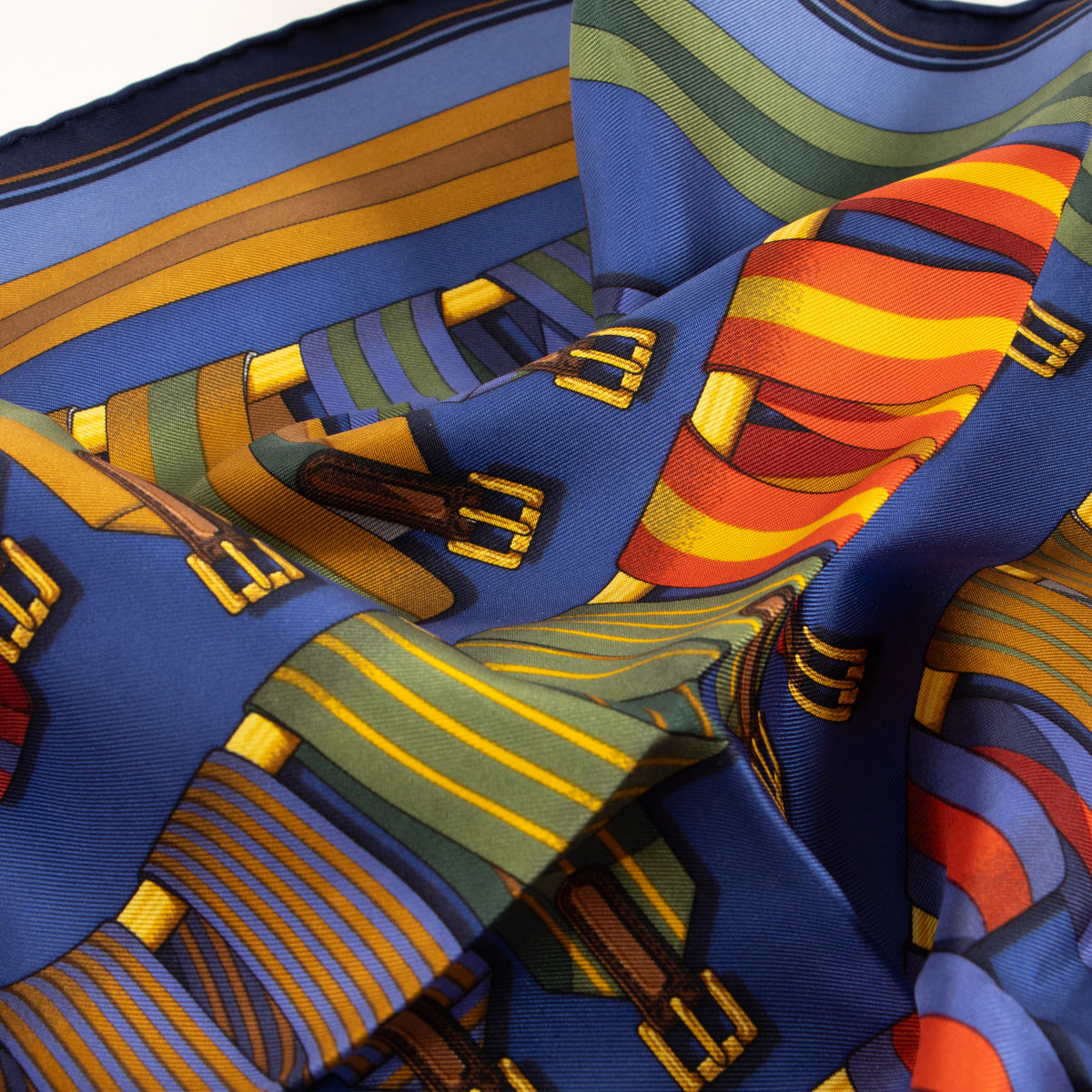 Hermes Blue Silk Les Sangles Gavroche 45 Scarf