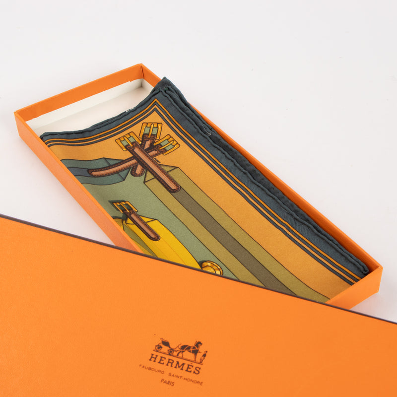 Hermes Green Silk Les Sangles Gavroche 45 Scarf