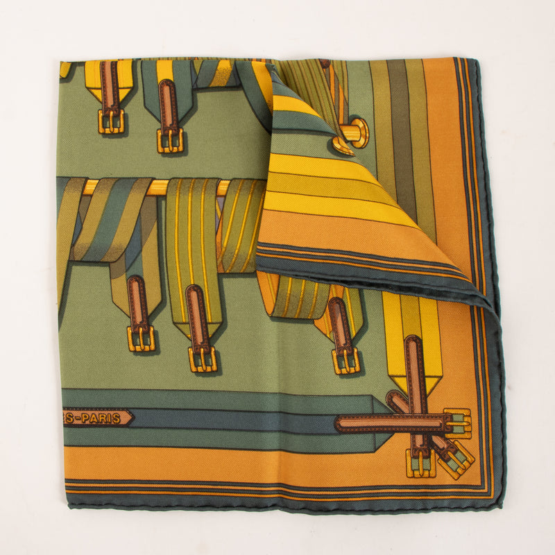 Hermes Green Silk Les Sangles Gavroche 45 Scarf