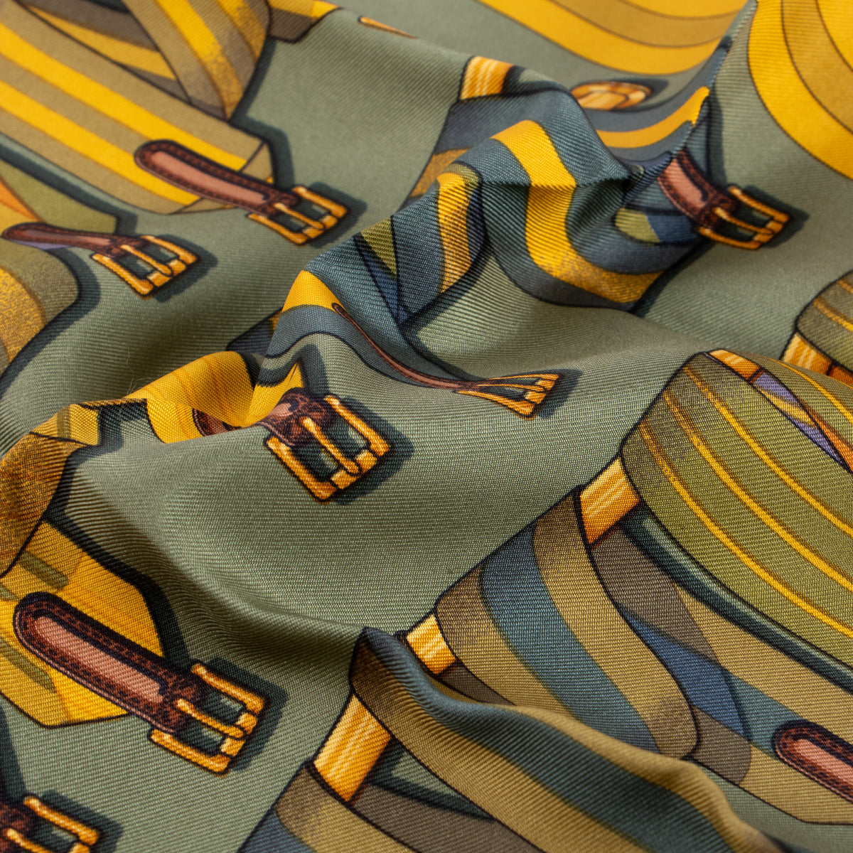 Hermes Green Silk Les Sangles Gavroche 45 Scarf