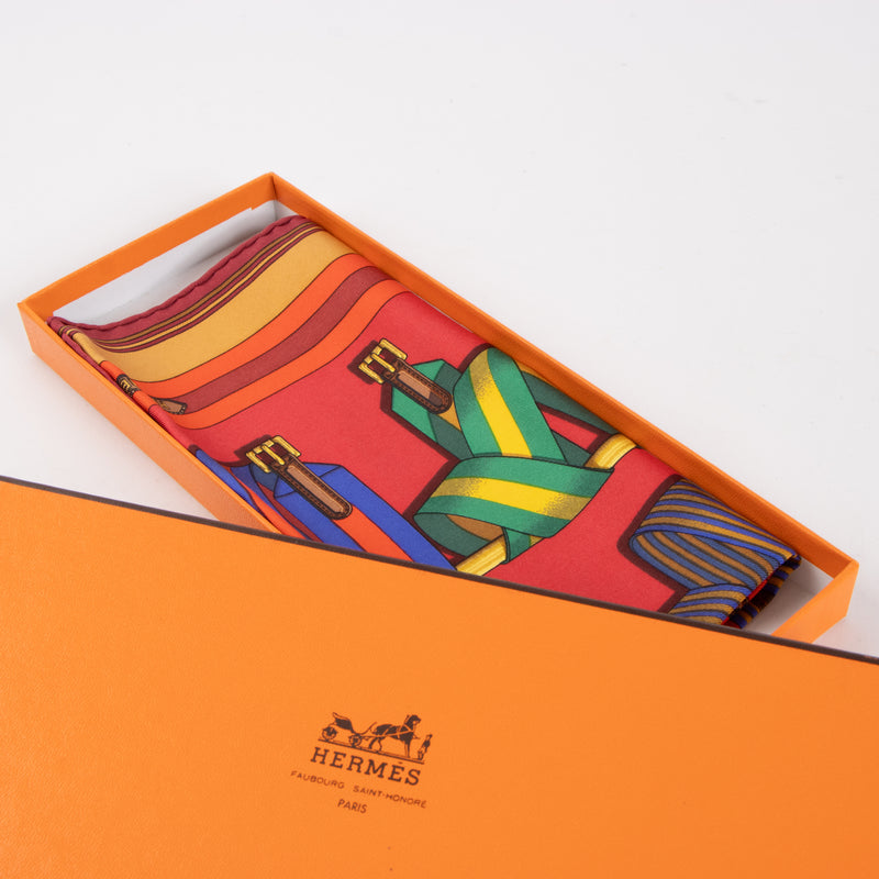 Hermes Red Silk Les Sangles Gavroche 45 Scarf