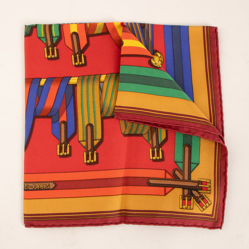 Hermes Red Silk Les Sangles Gavroche 45 Scarf