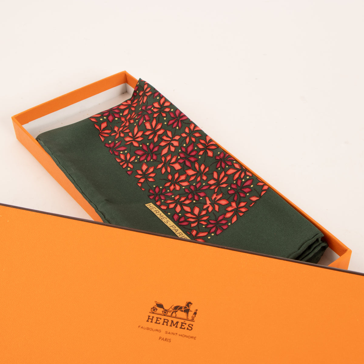Hermes Dark Green Silk Gavroche 45 Scarf
