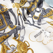 Shop the authentic Hermès Blue and White Silk Brides de Gala Carré 90 Scarf on Labellov.com.